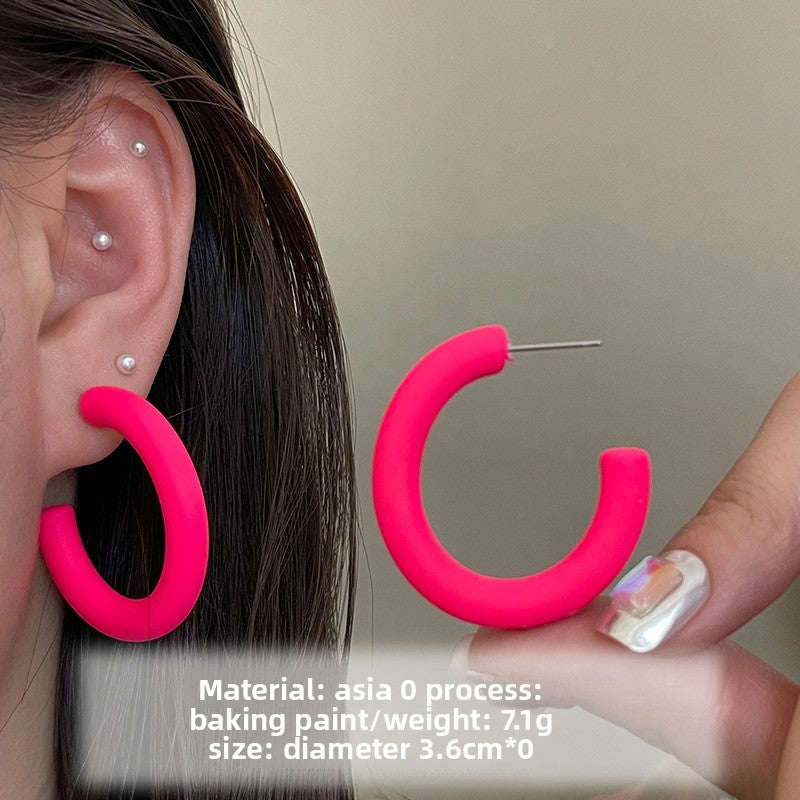 Geometric Rose Red Earrings For Women Featuring Copper Ear Pins And Sweet Style In Alloy Material