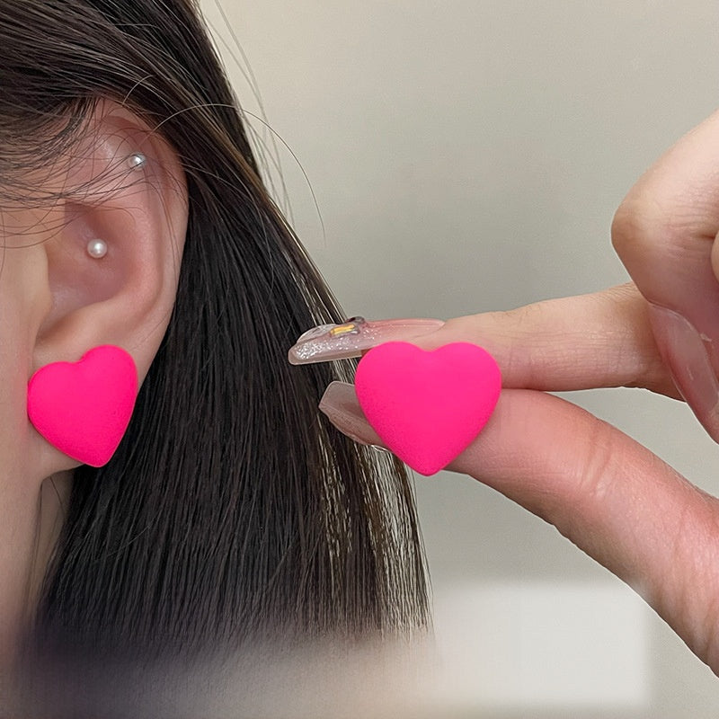 Geometric Rose Red Earrings For Women Featuring Copper Ear Pins And Sweet Style In Alloy Material