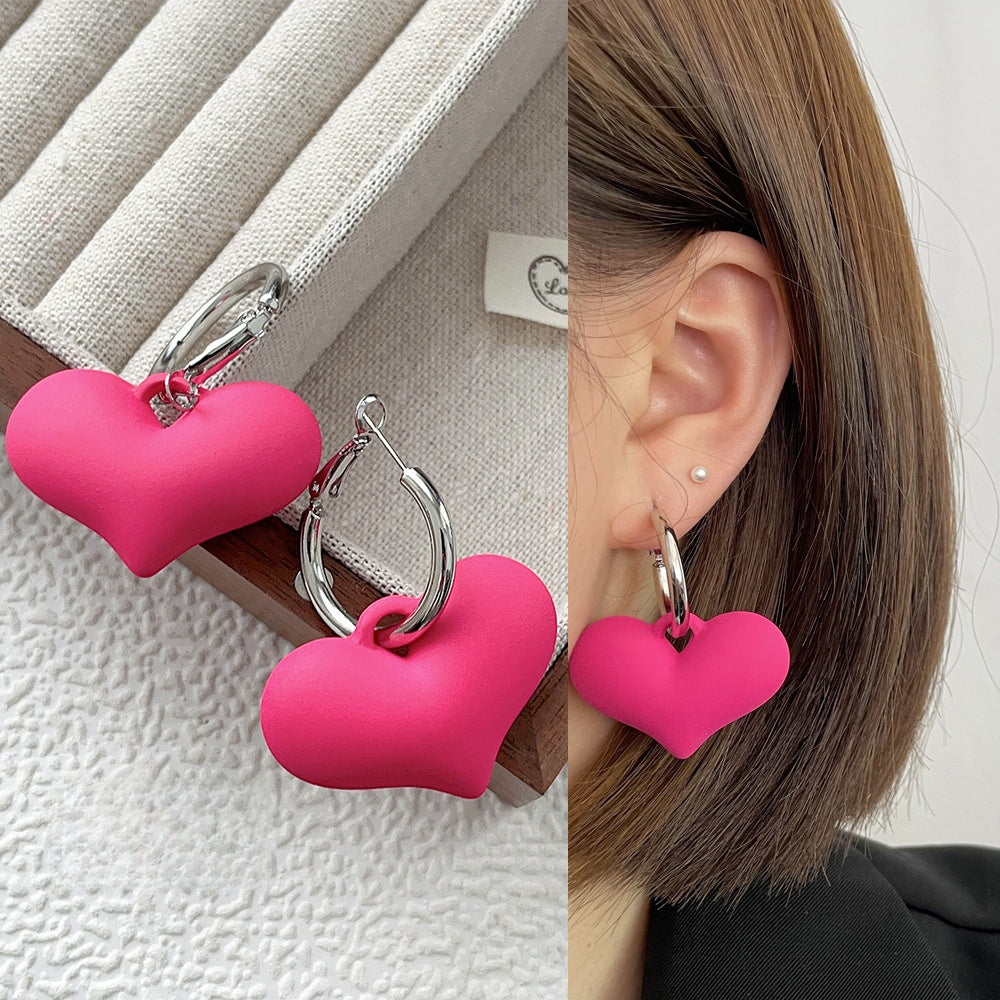 Geometric Rose Red Earrings For Women Featuring Copper Ear Pins And Sweet Style In Alloy Material