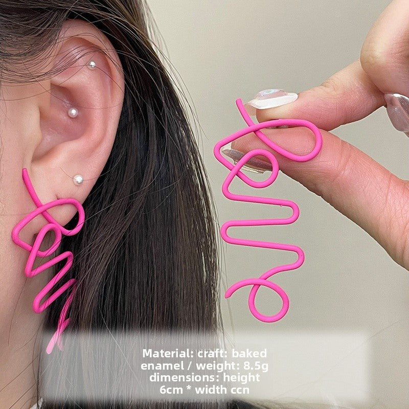 Geometric Rose Red Earrings For Women Featuring Copper Ear Pins And Sweet Style In Alloy Material