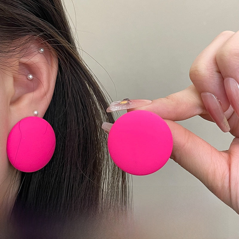 Geometric Rose Red Earrings For Women Featuring Copper Ear Pins And Sweet Style In Alloy Material