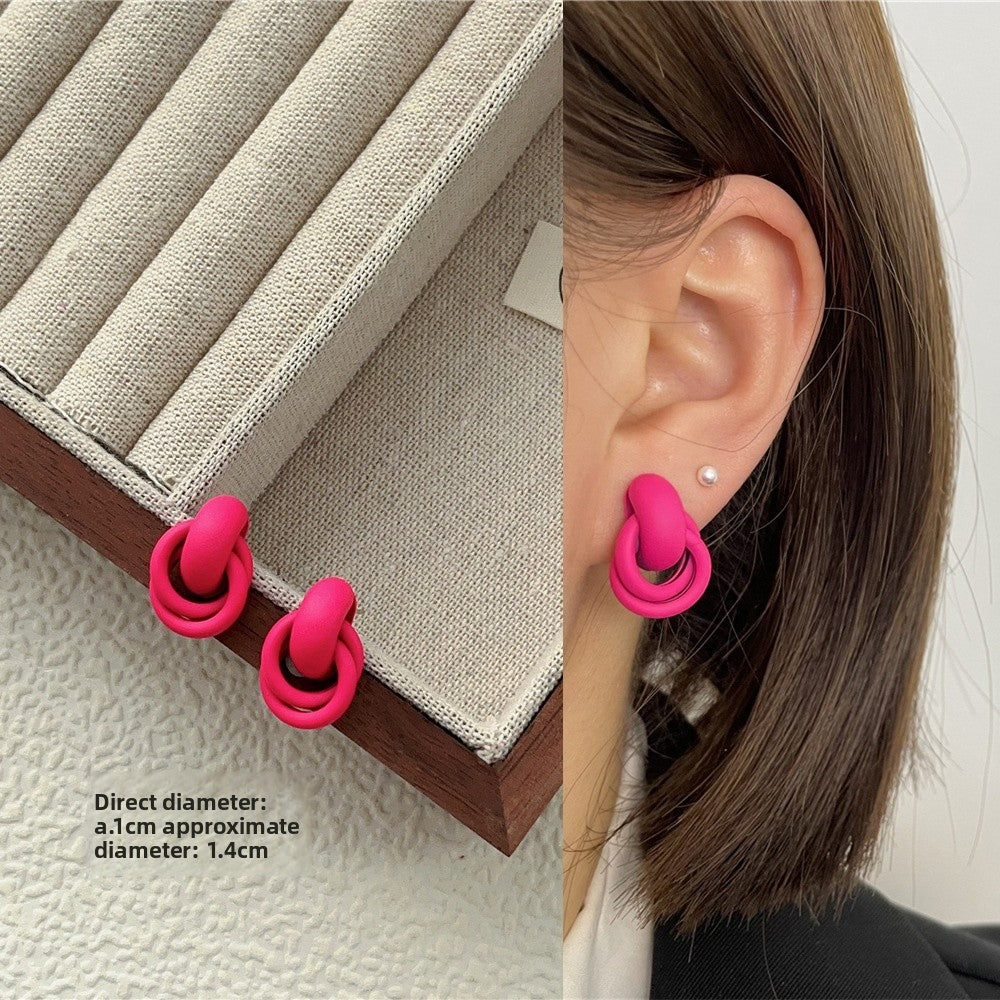 Geometric Rose Red Earrings For Women Featuring Copper Ear Pins And Sweet Style In Alloy Material