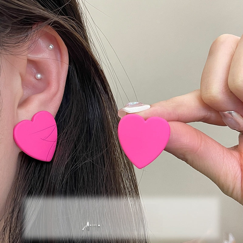 Geometric Rose Red Earrings For Women Featuring Copper Ear Pins And Sweet Style In Alloy Material