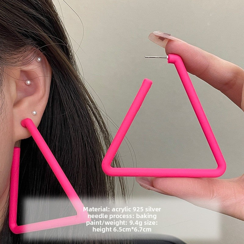 Geometric Rose Red Earrings For Women Featuring Copper Ear Pins And Sweet Style In Alloy Material