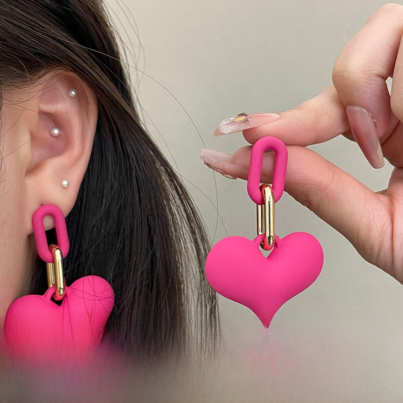 Geometric Rose Red Earrings For Women Featuring Copper Ear Pins And Sweet Style In Alloy Material
