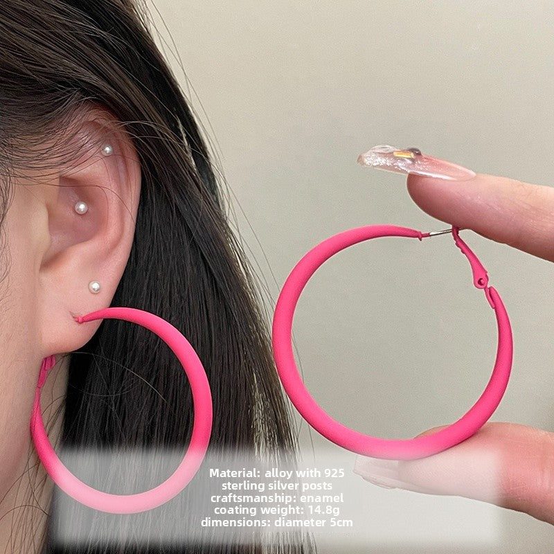 Geometric Rose Red Earrings For Women Featuring Copper Ear Pins And Sweet Style In Alloy Material