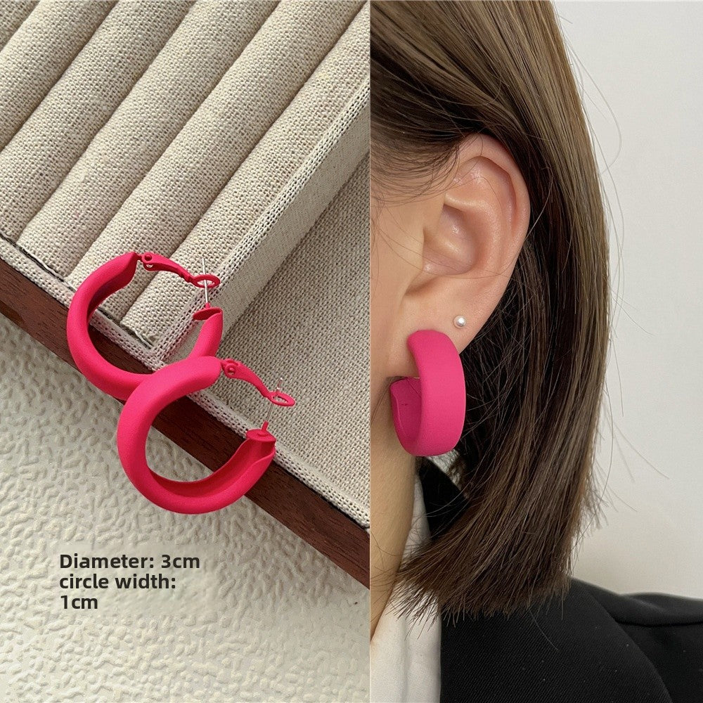 Geometric Rose Red Earrings For Women Featuring Copper Ear Pins And Sweet Style In Alloy Material