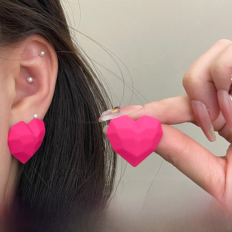 Geometric Rose Red Earrings For Women Featuring Copper Ear Pins And Sweet Style In Alloy Material