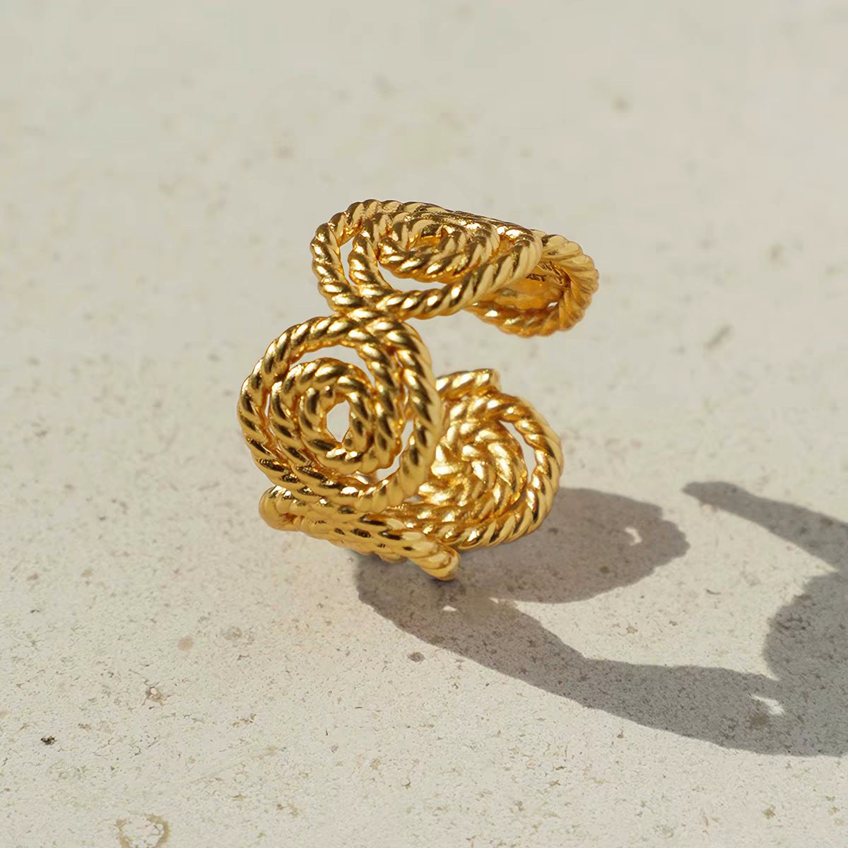 Elaborate Sun Wide Bracelet Bangle In Gold Electroplated Copper With Stretch Adjustable Clasp