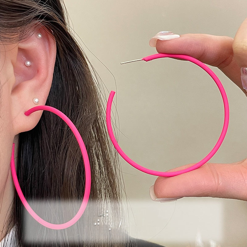 Geometric Rose Red Earrings For Women Featuring Copper Ear Pins And Sweet Style In Alloy Material