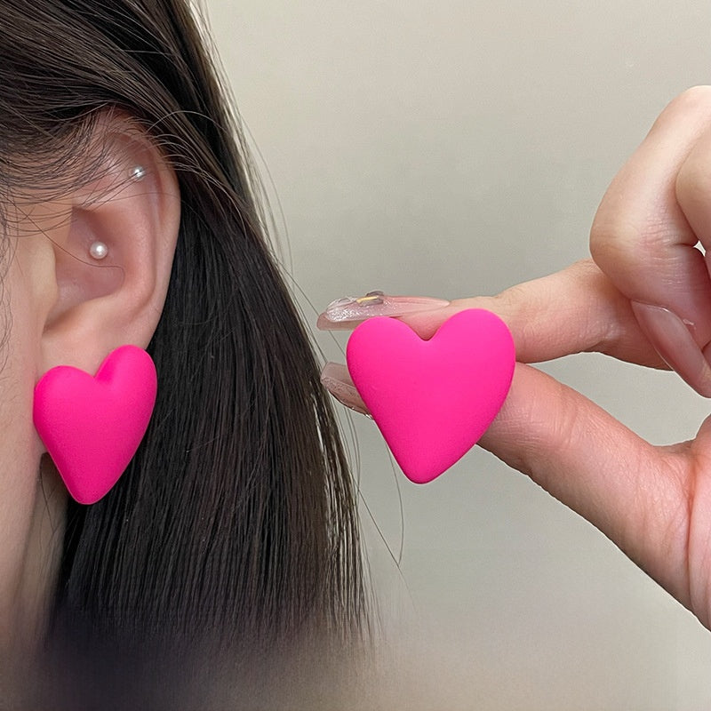 Geometric Rose Red Earrings For Women Featuring Copper Ear Pins And Sweet Style In Alloy Material