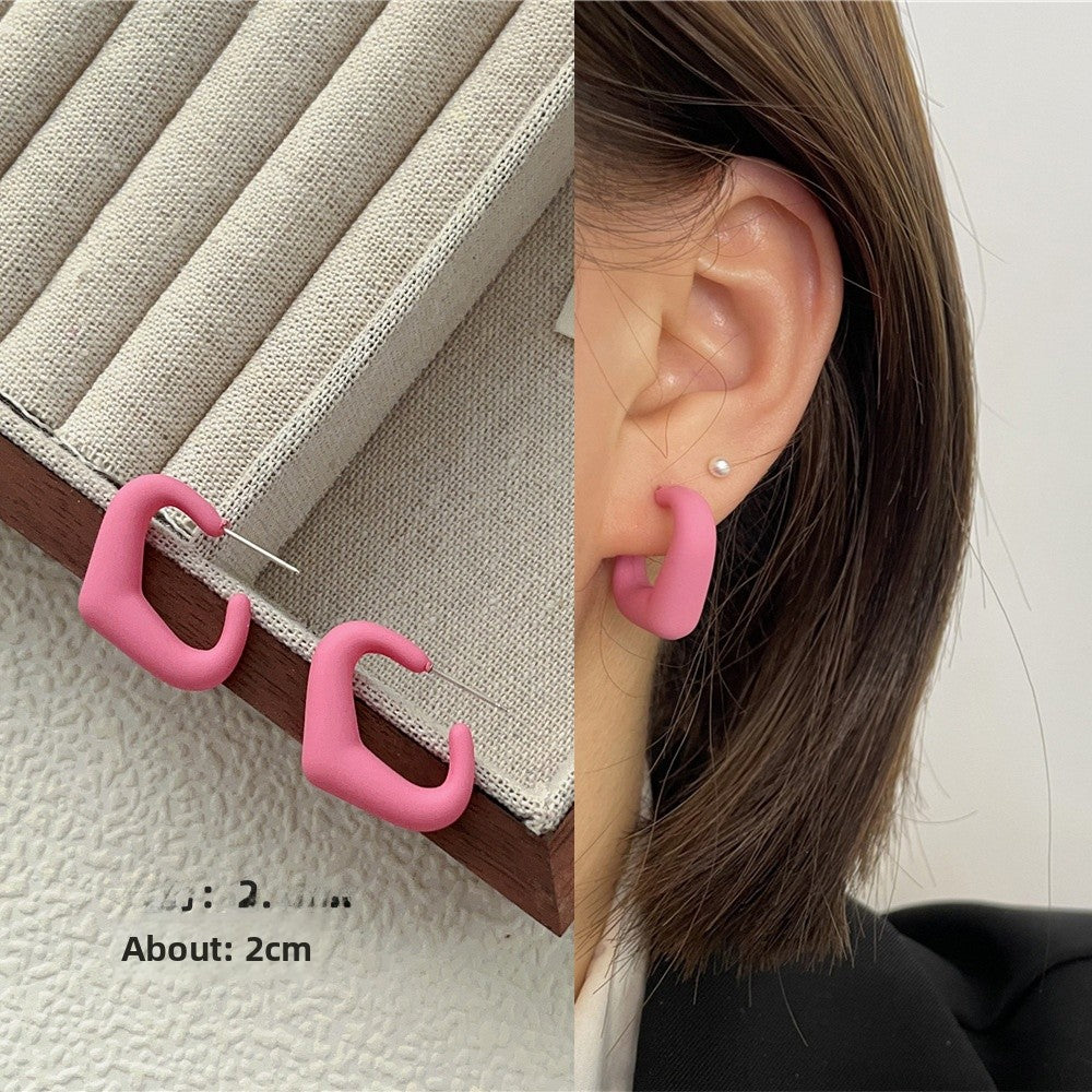 Geometric Rose Red Earrings For Women Featuring Copper Ear Pins And Sweet Style In Alloy Material