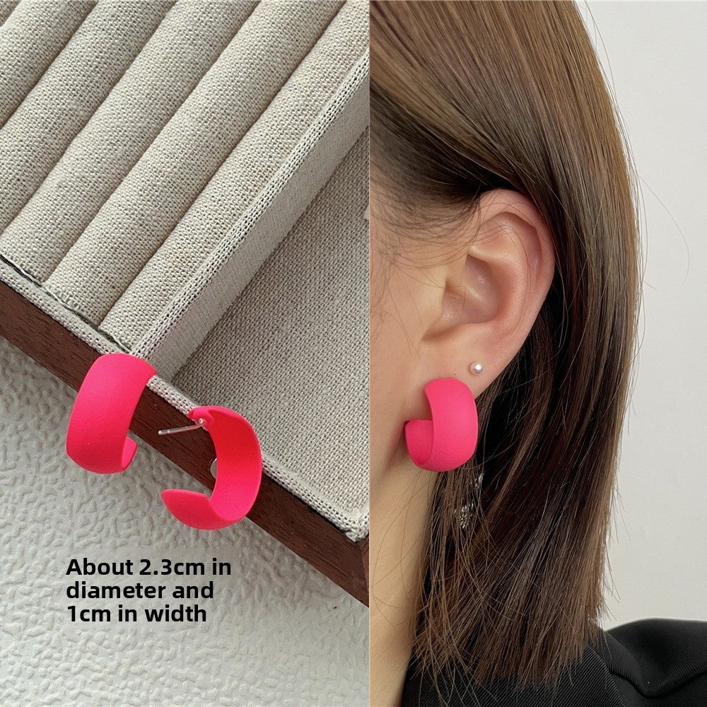 Geometric Rose Red Earrings For Women Featuring Copper Ear Pins And Sweet Style In Alloy Material