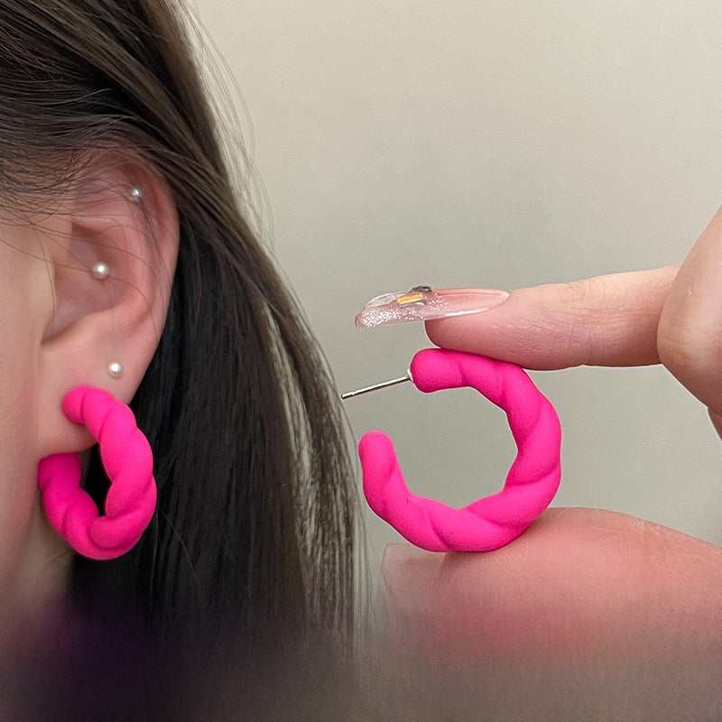 Geometric Rose Red Earrings For Women Featuring Copper Ear Pins And Sweet Style In Alloy Material