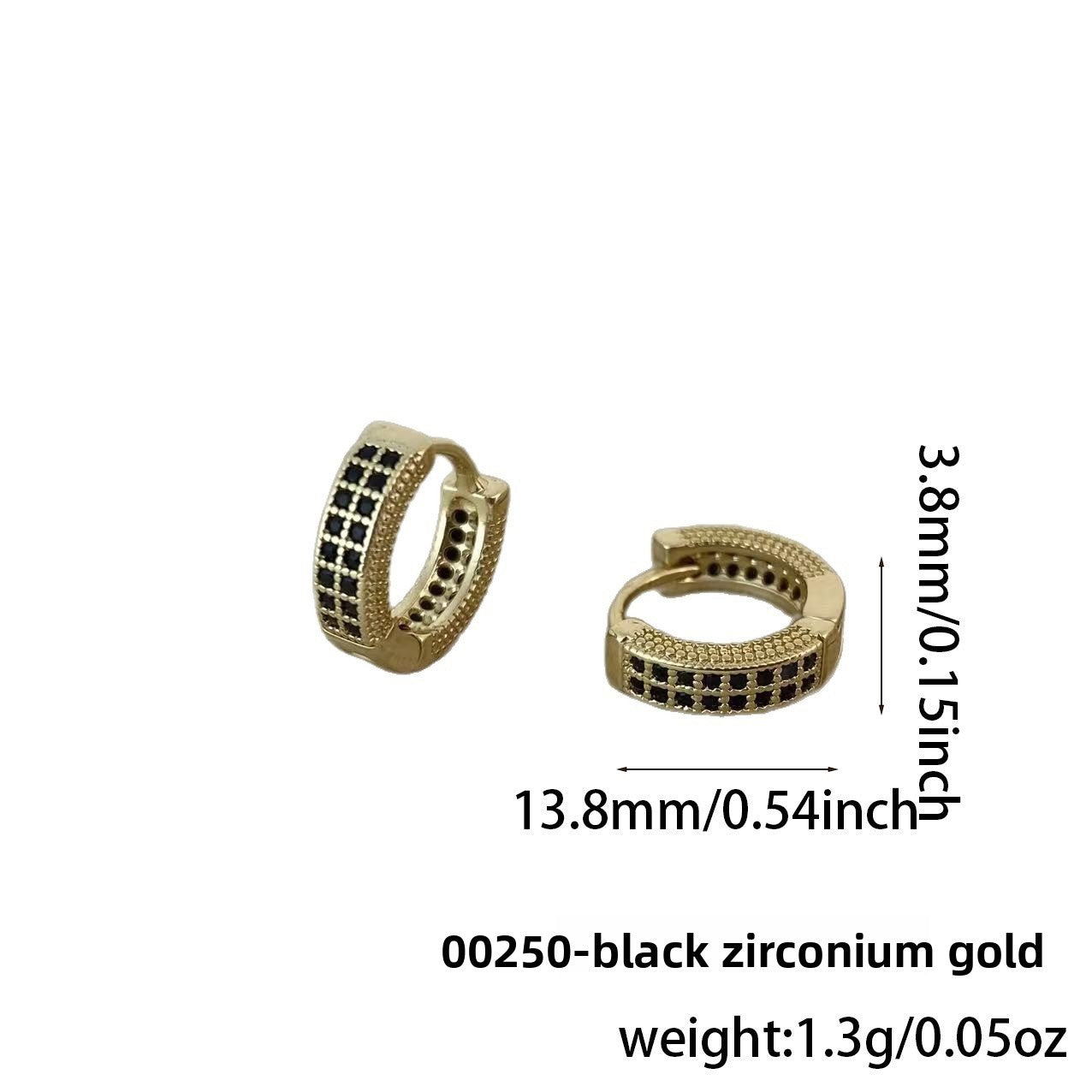 Geometric Copper Earrings With Electroplated Gold Plating Featuring Zircon Inlay, Hip-Hop Style Unisex Jewelry