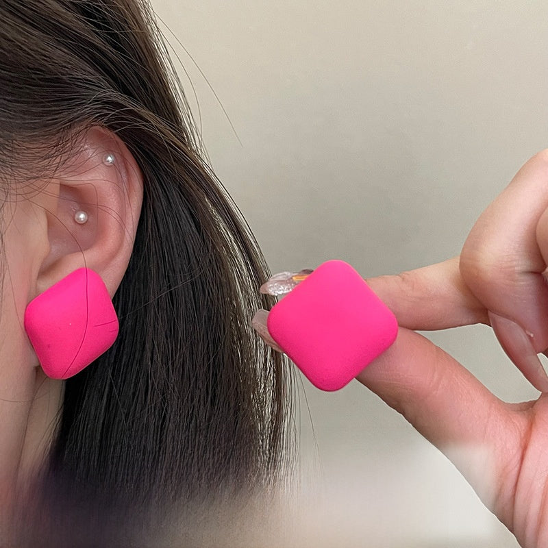 Geometric Rose Red Earrings For Women Featuring Copper Ear Pins And Sweet Style In Alloy Material