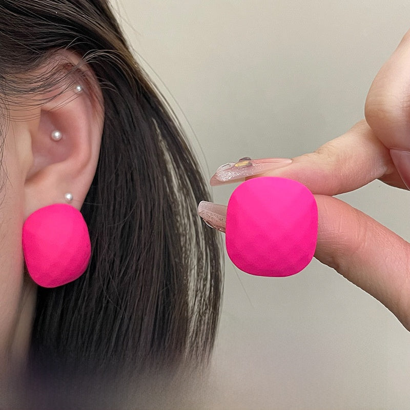 Geometric Rose Red Earrings For Women Featuring Copper Ear Pins And Sweet Style In Alloy Material