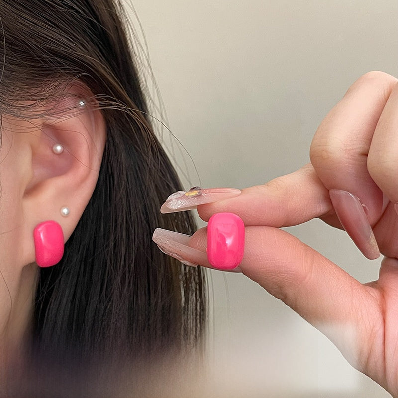 Geometric Rose Red Earrings For Women Featuring Copper Ear Pins And Sweet Style In Alloy Material