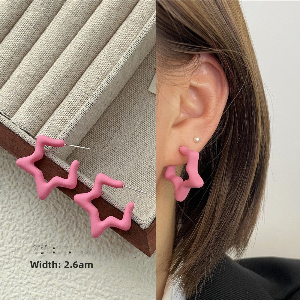 Geometric Rose Red Earrings For Women Featuring Copper Ear Pins And Sweet Style In Alloy Material