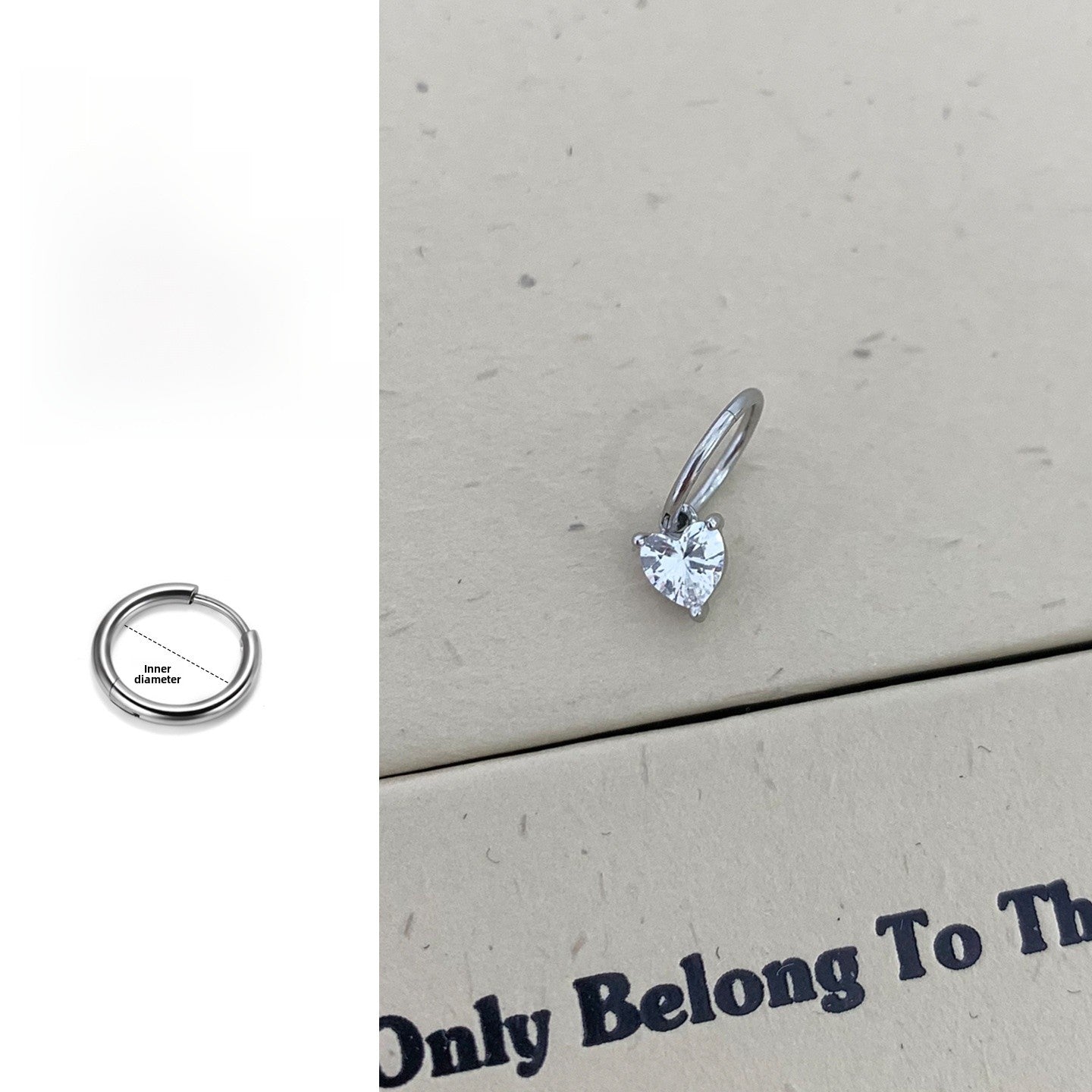 Heart Shape Titanium Steel Earrings With Zircon Inlay, Simple Style Unisex Design, 1 PCS Package