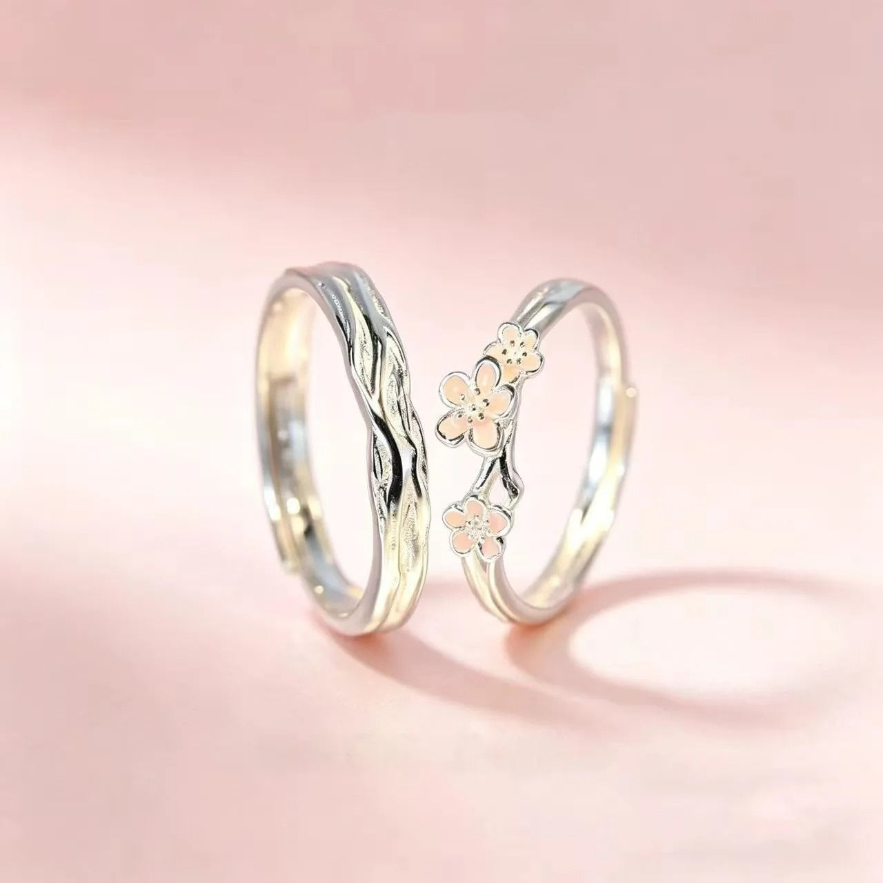 Cute Flowers Couple Rings In Electroplated Copper, 1 Pair