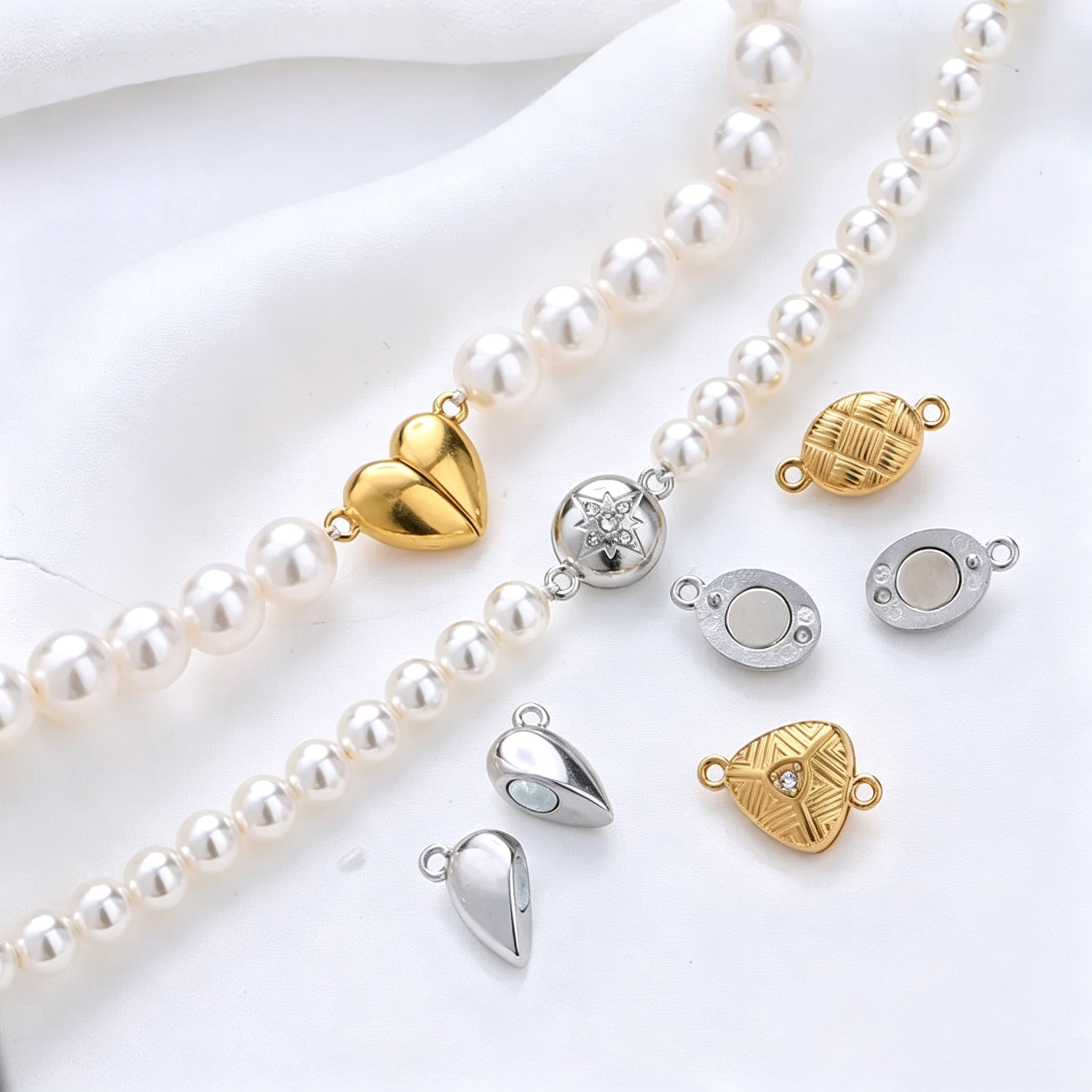 18K Real Gold Plated 304 Stainless Steel Cord End Cap With Magnetic Clasp Closure, Electroplated, Sweet Style Jewelry Accessory In Gold