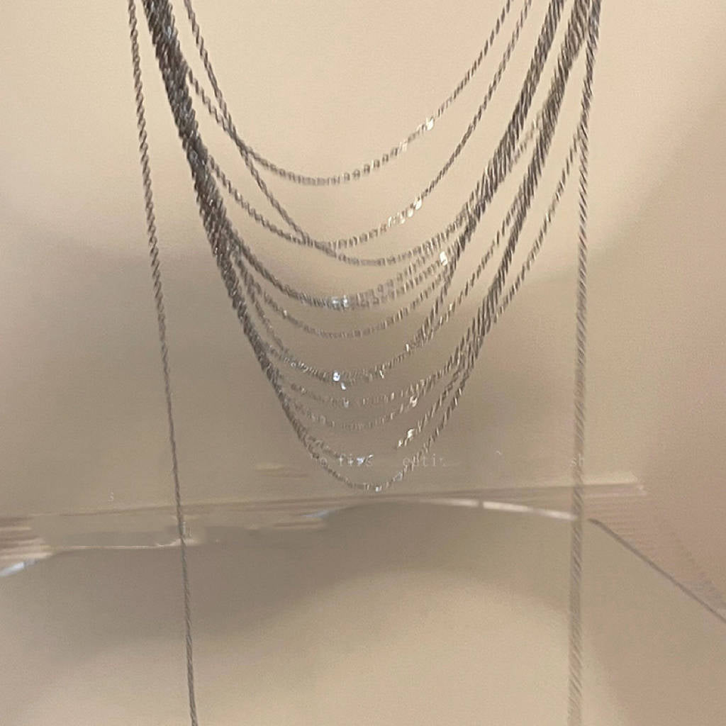 Lady Modern Style Solid Color Titanium Steel Tassel Plating Layered Necklaces