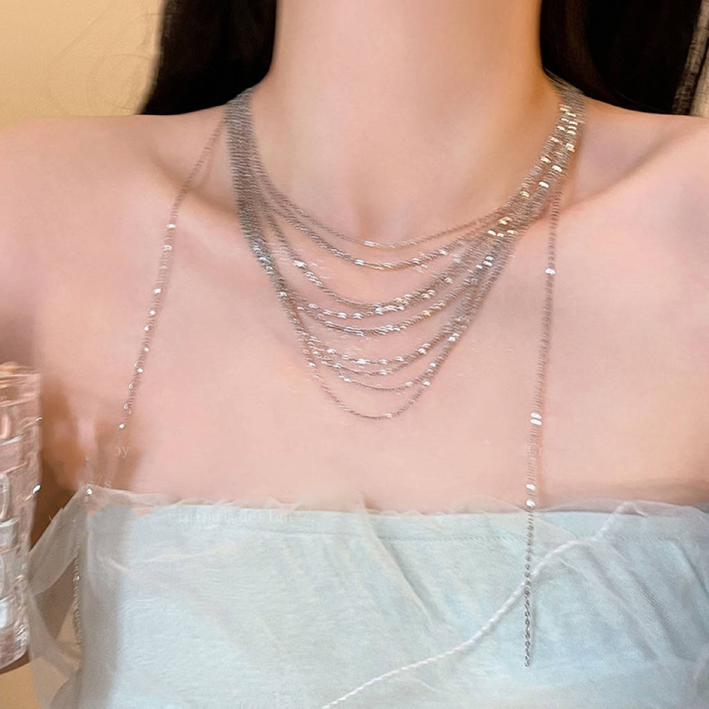 Lady Modern Style Solid Color Titanium Steel Tassel Plating Layered Necklaces