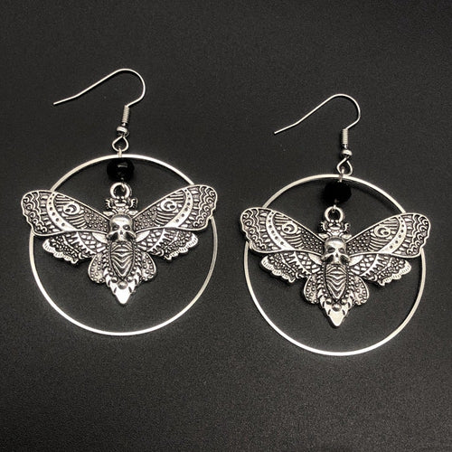 1 Pair Halloween Retro Punk Butterfly Skull Alloy Drop Earrings