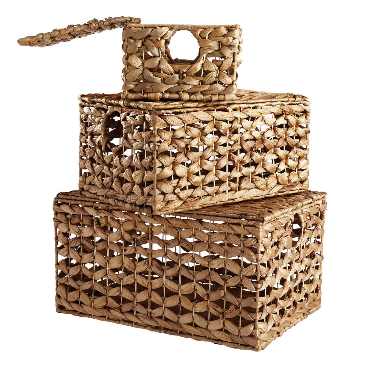 Water Hyacinth Rectangle Storage Basket - Natural, 17.2x12.0x9.5"