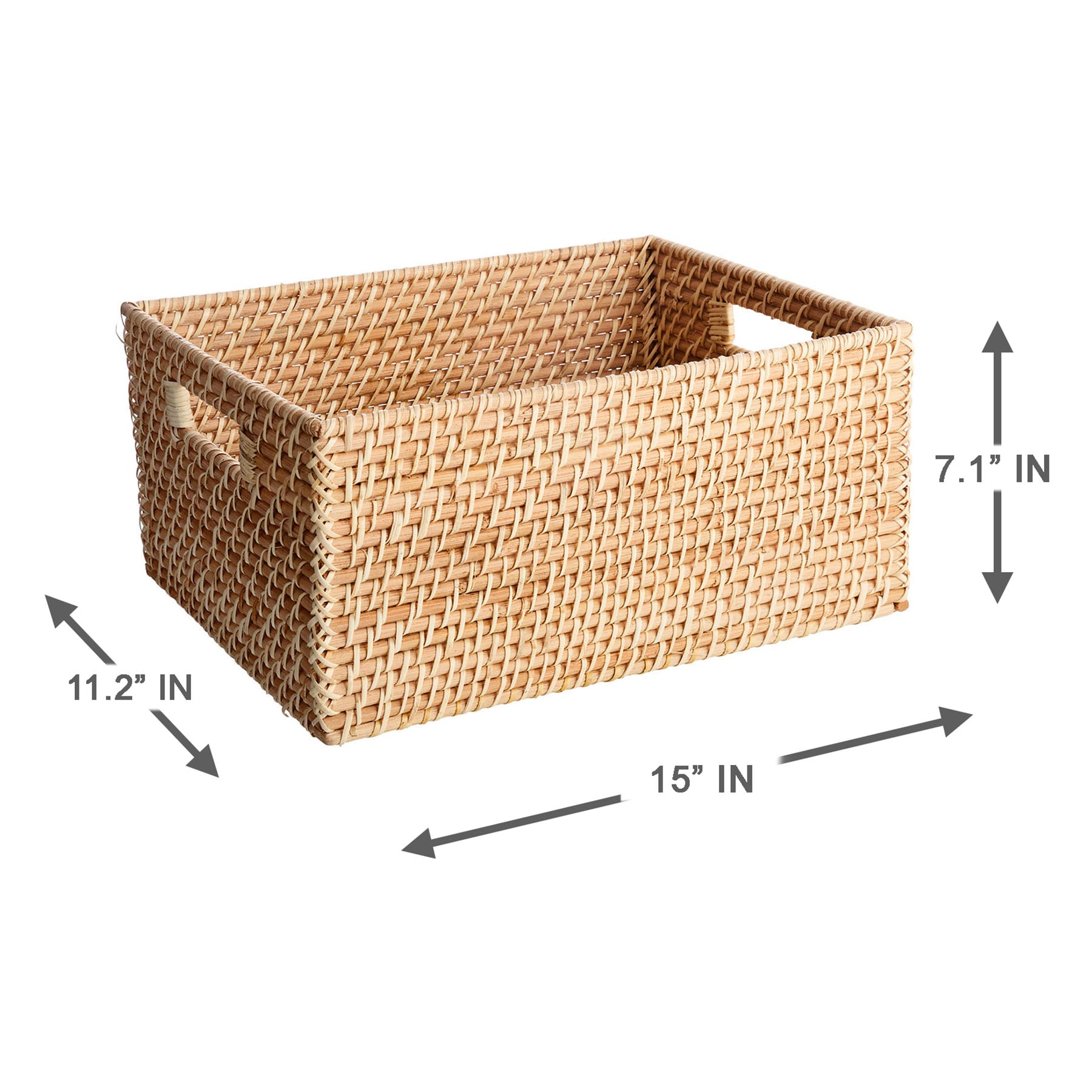 Rattan Rectangle Storage Basket - Natural, 15.0x11.2x7.1"